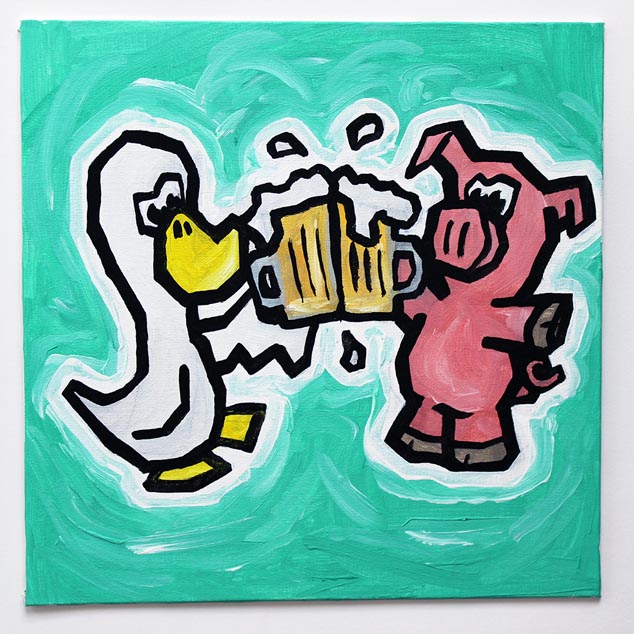 duck pig drinking beers