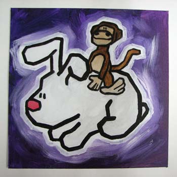 Monkey Riding a Giant Bunny
