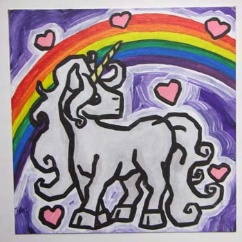 Unicorn With Hearts And A Rainbow