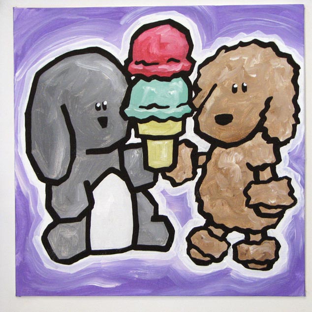 Bunny And Poodle With Ice Cream Cone