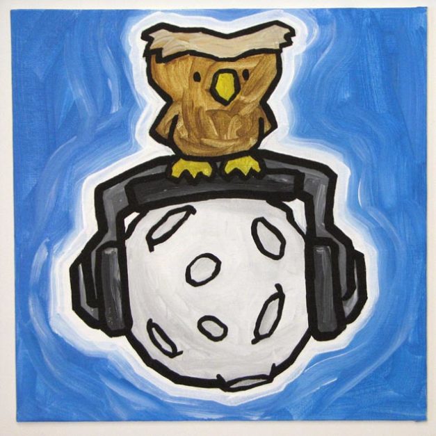 Moon Wearing Headphones With Owl