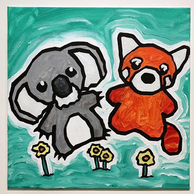 Koala And Red Panda In Flowers