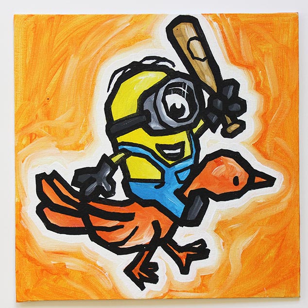 Minion With Bat Riding Orange Bird